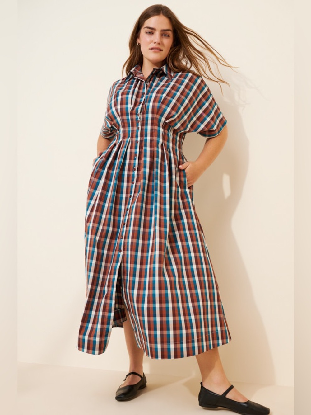 The Tobie Button-Front Pleated Midi Shirt Dress